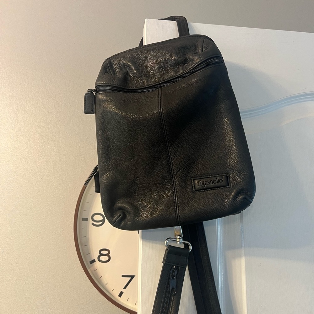 Tignanello Black Leather Sling Backpack